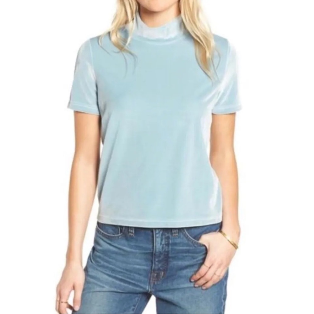 Madewell Velvet Mockneck Tee in Aqua Mint Light Blue Small NWT seafoam